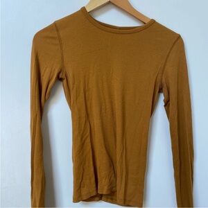 EVERLANE THE LUXE RIB LONG-SLEEVE CREW MUSTARD ORANGE BROWN MEDIUM SUPIMA COTTON